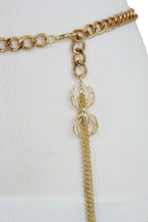 Women Gold Metal Chain Skinny Hip Waist Fashion Belt Spider Fringes Charm XS S M